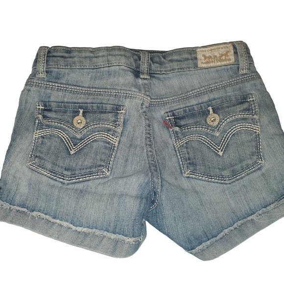 Levis Girls Shorty Shorts Girls Size 8 Flap Pockets Distressed Hem Adjustable Wa - Picture 1 of 9